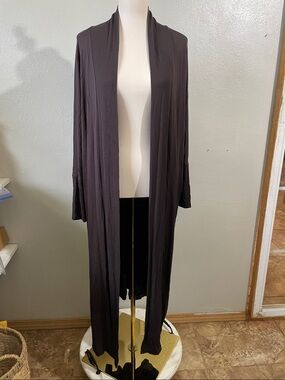 JJ Winks Brown Knit Duster Robe Pockets Long Open Front Large Lounge Classic